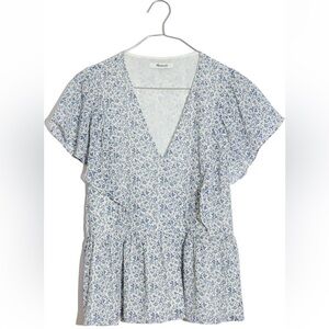 MADEWELL Georgette Peplum Blouse w/ Ruffle Sleeves // M